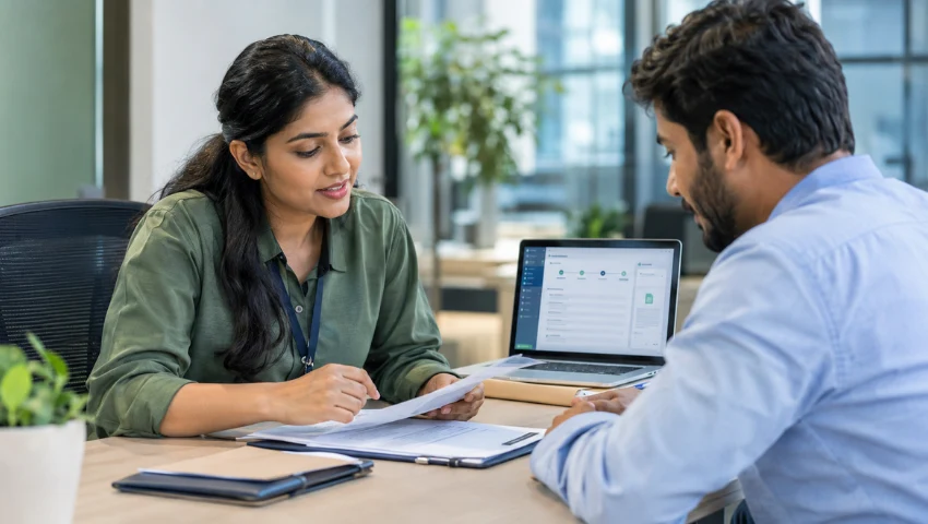 HR representative guiding an employee through the insurance claim process