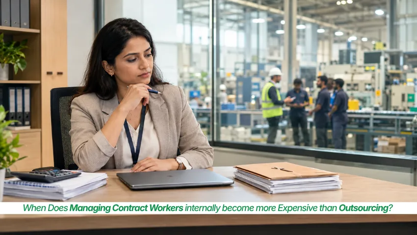 Contract workforce manager comparing in-house administration costs with an outsourced staffing provider's quote