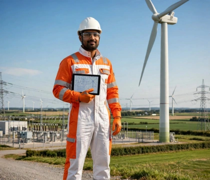 Green energy wind turbine worker Denmark